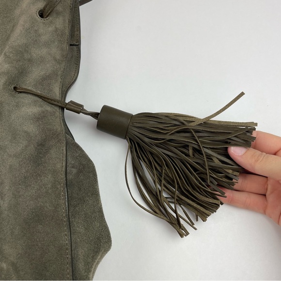 All Saints Cow Leather Gray Black Tassel Purse Bag Liberty Hobo Slouchy - Picture 3 of 12